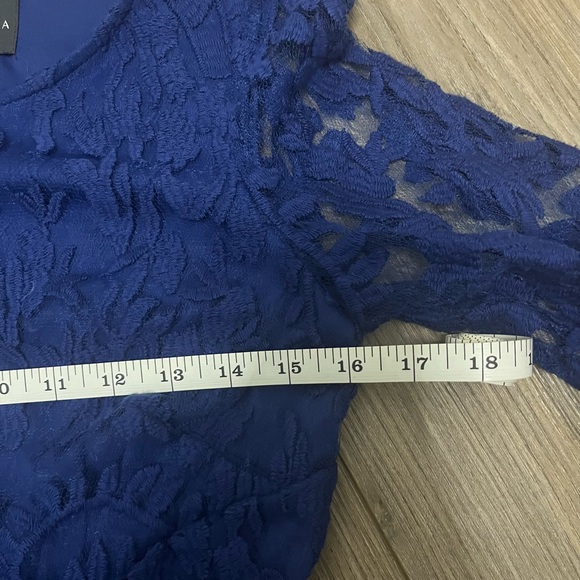 Adrianna Papell Blue Lace Sheer Sleeve Midi Dress Women’s 6 - Picture 7 of 9